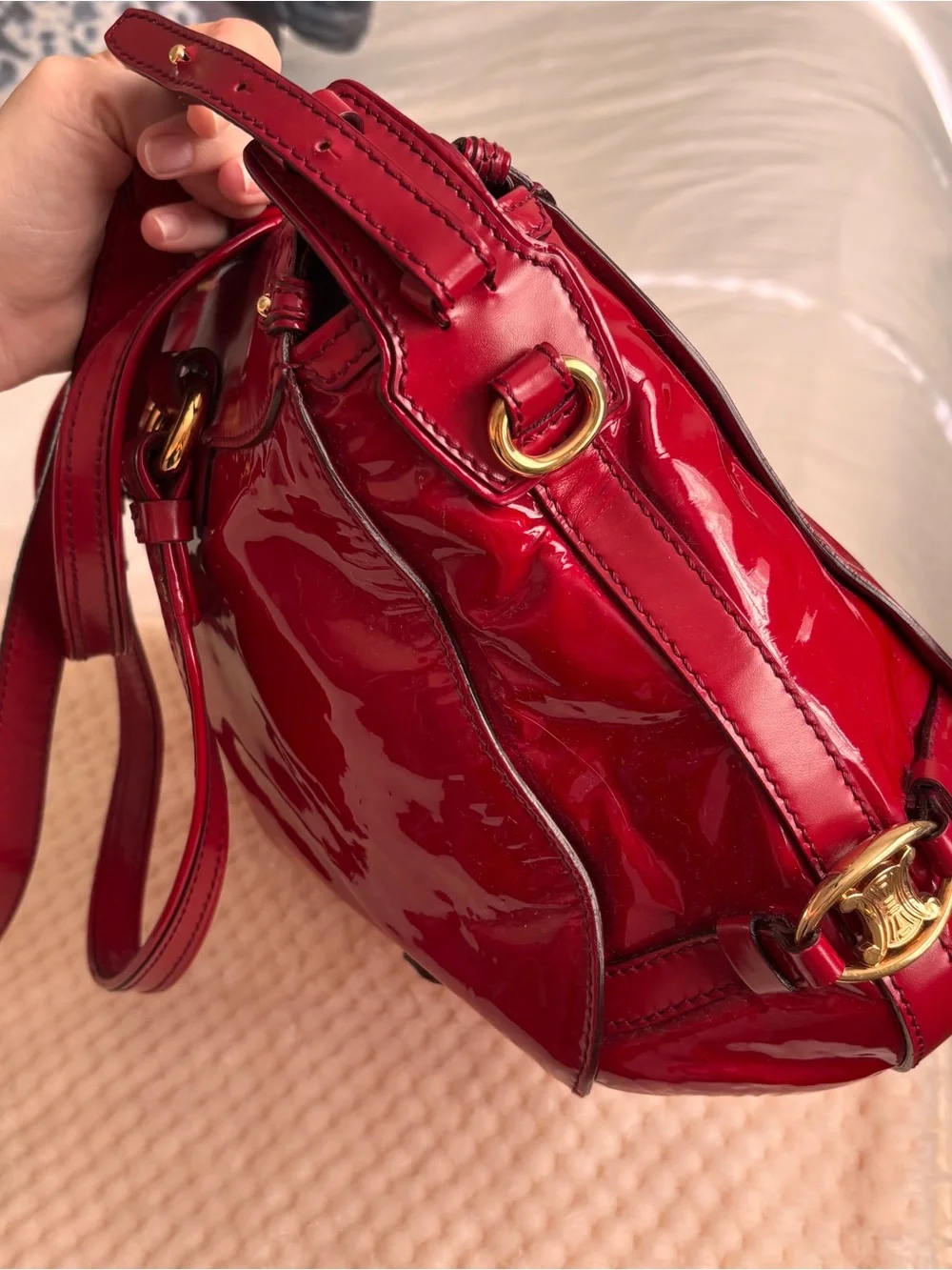 Céline Lirine Red Patent Leather Satchel Handbag